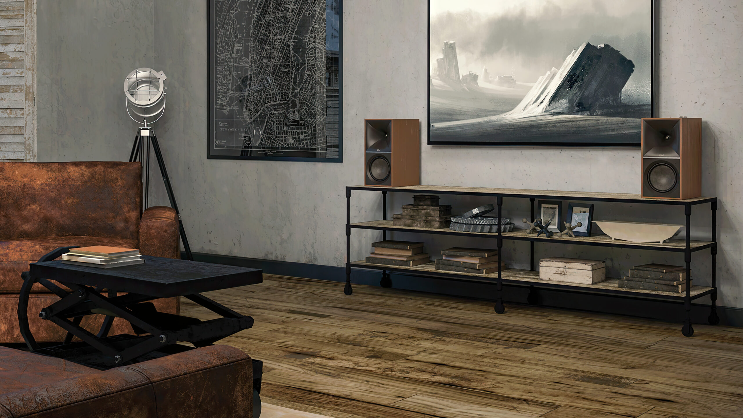Klipsch The Nines Walnut Industrial Living Room scaled 1 scaled 1